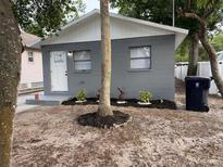 Charming gray home with white trim, refreshed landscaping, and a welcoming front door at 305 E Emma St, Tampa, FL 33603