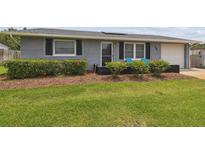 Charming single-story home with a manicured lawn, flowering bushes, and a one-car garage at 6246 Bandura Ave, New Port Richey, FL 34653