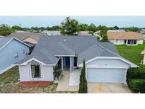 Charming single-story home with a well-maintained lawn and a new gray roof at 8913 Welsh Way, Hudson, FL 34667