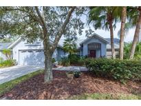 Charming single-story home features lush landscaping and an attached two-car garage at 9220 Dayflower Dr, Tampa, FL 33647