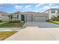 Charming single-Gathering home boasts a well-manicured lawn and a two-car garage at 12436 Shining Willow St, Riverview, FL 33579