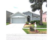 Charming single-story home with well-manicured lawn, palm tree, and attached two-car garage at 4633 Mapletree Loop, Wesley Chapel, FL 33544