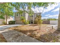 Two-story home with a neutral color scheme and a palm tree in the front yard at 10930 Banyan Wood Way, Riverview, FL 33579