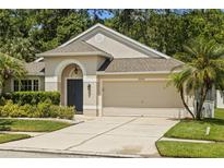 Charming single-Gathering home featuring a 2-car garage, arched entry, and well-maintained landscaping at 25332 Lexington Oaks Blvd, Wesley Chapel, FL 33544
