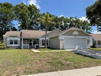 Charming home featuring well-kept lawn, palm tree and an attached two car garage at 2861 Penridge Dr, Palm Harbor, FL 34684