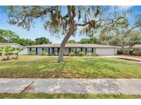 Charming single-story home featuring a well-maintained lawn and mature tree at 1607 Melodie Dr, Brandon, FL 33510