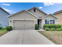 Inviting single-story home featuring a well-manicured lawn and a convenient two-car garage at 10626 Park Meadowbrooke Dr, Riverview, FL 33578