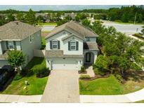 Beautiful two-story home with a brick paver driveway and well-maintained landscaping at 19200 Roseate Dr, Lutz, FL 33558