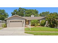 Charming one-story home with a well-maintained lawn, mature trees, and a two car garage at 80 Sycamore Ct, Palm Harbor, FL 34683
