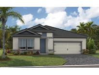 Charming single-story home featuring a well-manicured lawn, palm trees and an attached two car garage at 3923 Farm Garden Ct, Bradenton, FL 34211