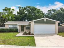 Charming single-story home with a well-manicured lawn, mature trees, and a two-car garage at 6521 Cedarbrook S Dr, Pinellas Park, FL 33782