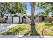 Charming single-story home featuring a well-manicured front yard and an attached garage at 1708 Julian Lane Dr, Tampa, FL 33619