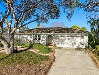 Charming single-story home features a two-car garage, lush landscaping, and a mature shade tree at 8083 Bayhaven Dr, Seminole, FL 33776