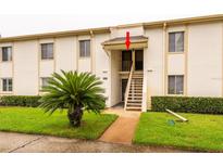 Inviting two-story condo featuring a well-maintained lawn and easy access stairs leading to the front door at 210 Cypress Ct # 122, Oldsmar, FL 34677