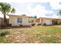 Charming single-story home featuring a well-kept lawn and mature palm tree at 9816 Crofton Ln, Port Richey, FL 34668