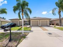 Charming single story home with a two car garage, fresh landscaping, and a well-manicured lawn at 13313 Ashbark Ct, Riverview, FL 33579