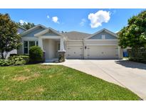 Charming single-Gathering home with a well-manicured lawn and a two-car garage under a sunny sky at 4918 Lakeshore Oaks Ct, Tampa, FL 33624