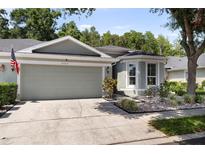 Charming single Gathering home with a two-car garage, landscaped front yard, and an American flag displayed at 8562 Acorn Ridge Ct, Tampa, FL 33625