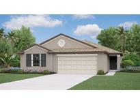 Charming one-story home featuring a symmetrical design, two-car garage, and well-maintained landscaping at 117 Leisure Pl, Rotonda West, FL 33947