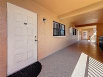 Condo exterior hallway featuring unit 202, clean aesthetic, and natural light at 12900 Vonn Rd # D202, Largo, FL 33774