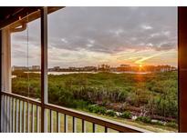 Scenic view of the sunset over the water from the screened balcony of this waterfront property at 9484 Tara Cay Ct # 8, Seminole, FL 33776