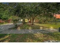 Charming single-story home with mature trees and a well-maintained lawn, front entry and long driveway at 1813 Nova Dr, Valrico, FL 33596