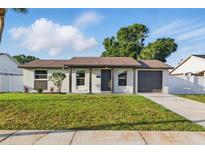 Charming single-story home featuring a well-manicured lawn, neutral brick facade and driveway at 8418 Westridge Dr, Tampa, FL 33615