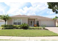Charming single-story home featuring a well-manicured lawn, beautiful landscaping, and an attached two-car garage at 11014 Peking Pl, Tampa, FL 33624