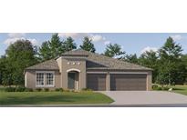 Charming single-story home featuring a three-car garage, neutral paint scheme and well-manicured lawn at 11817 Blue Diamond Trl, Parrish, FL 34219