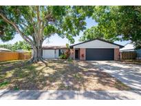 Charming single-story home with a two-car garage and a mature shade tree in the front yard at 502 Timber Bay E Cir, Oldsmar, FL 34677