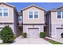 Charming townhome featuring a one-car garage and beautifully landscaped front yard at 14245 Damselfly Dr, Tampa, FL 33625