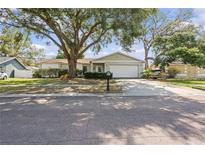 Charming single-story home featuring a two-car garage, mature landscaping, and a well-maintained lawn at 4120 Tyndale Dr, Brandon, FL 33511