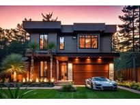 Contemporary two-story home with a flat roof, wood accents, manicured lawn, and a sports car in the driveway at 910 W Virginia Ave, Tampa, FL 33603