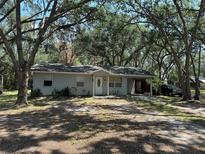 Charming single-story home featuring a quaint front porch and lush, mature trees surrounding the property at 12720 Jan St, San Antonio, FL 33576