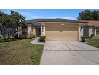 Charming single-story home with a well-manicured lawn and attached two-car garage in a lovely neighborhood at 6118 Becklin Pl, Riverview, FL 33578