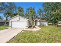Charming single-story home featuring a manicured lawn, and a two-car garage at 7318 Lamplighter St, Spring Hill, FL 34606