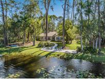 Stunning lakeside home with lush trees and inviting outdoor living space at 8011 N Mobley Rd, Odessa, FL 33556
