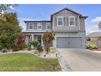Charming two-story home featuring a landscaped front yard and neutral gray exterior at 11684 Brighton Knoll Loop, Riverview, FL 33579