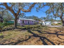 Charming, light purple single-story home with mature tree and black chain link fence at 5010 109Th N Way, St Petersburg, FL 33708