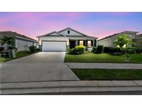 Beautiful single-story home featuring a well-manicured lawn and a two car garage on a concrete driveway at 12517 Nantahala Run, Parrish, FL 34219