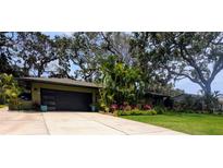 Landscaped front yard with lush tropical plants and a modern garage door enhance this charming home's curb appeal at 8260 32Nd N Ave, St Petersburg, FL 33710