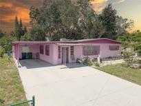 Charming pink one-story home featuring a covered carport and well-maintained landscaping at 3104 W Powhatan Ave, Tampa, FL 33614