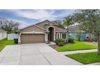 Charming single-story home featuring a well-maintained lawn and an attached two-car garage at 2330 Lawrence Hall St, Ruskin, FL 33570
