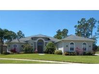 Charming single-story home with lush landscaping and a well-manicured lawn under a clear blue sky at 6615 Vanda Ln, Land O Lakes, FL 34637