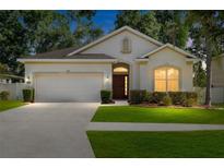 Charming single-story home with a manicured lawn, a two-car garage, and a welcoming entrance at 203 Montara Dr, Seffner, FL 33584