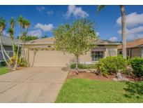 Charming single-story home featuring a well-maintained lawn and two-car garage at 10801 Collar Dr, San Antonio, FL 33576
