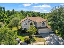 Stunning two-story home with a well-manicured lawn and mature trees at 5160 Loquat Ct, Palm Harbor, FL 34685