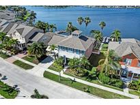 Stunning aerial view of a waterfront home with lush landscaping and private dock access to the tranquil bay waters at 5225 Brighton Shore Dr, Apollo Beach, FL 33572