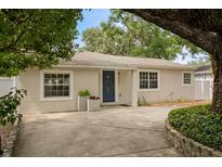 Charming single-story home with a blue front door and well-maintained landscaping at 4121 W San Nicholas St, Tampa, FL 33629