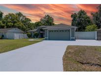 Charming single-story home showcasing a well-maintained lawn, an attached two-car garage, and mature trees at 2826 Martha Ln, Land O Lakes, FL 34639